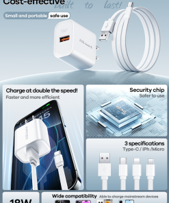 Alternative view of Remax 18W Wall Charger kit with Type A to Type C Data Cable